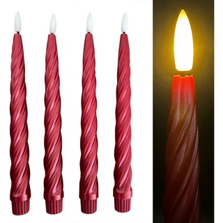 Online-Fuchs LED-Kerze 4 LED Stabkerzen im Set aus Echtwachs im TWIST Design (Metallic Rot, Silber Grün und Champagner), Inkl. Fernbedienung und Timer - 224 rot
