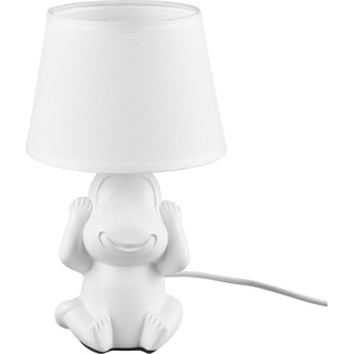 Nachttischleuchte Affe Tischlampe Keramik weiß Beistellleuchte Affe Stoffschirm, Schnurschalter, 1x E14 Fassung, DxH 17x27 cm