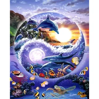 LSDEERE Malen Nach Zahlen Delfin Kinder Für Erwachsene Anfänger Leinen Leinwand Acryl Anzahl Malerei Geschenke -40 * 50 cm (Rahmenlos)