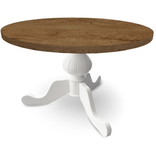 Runder Ausziehbarer Tisch für Esszimmer, CARO - Glamour/Modern Still, Durchmesser: 110 / 150 cm, Farbe: Eiche Lefkas / Weiß