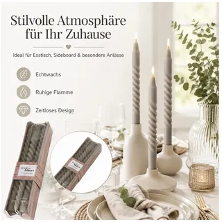 BOLTZE Tafelkerze Stabkerze Twisted 6er-SET grau