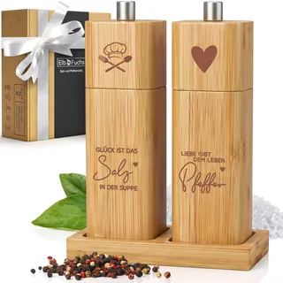 ELBFUCHS® Salz und Pfeffermühle Holz Groß [PERFEKTE GESCHENKIDEE] Liebevolles 2-er Set Pfeffer und Salzmühle mit Keramikmahlwerk | Ideal für Hölzerne Hochzeit Geschenk Einzug, Polterabend
