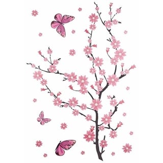 Wall-Art Wandtattoo Kirschblüten mit Schmetterlingen, selbstklebend, entfernbar rosa