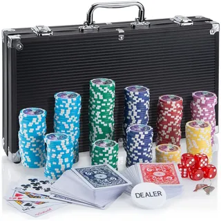 Goods+Gadgets Spiel Goods+Gadgets Profi Poker Set – Pokerkoffer mit 300–500 Chips Zuhause, Pokerset inkl. 300-500 Poker-Chips, Casino für Zuhause schwarz
