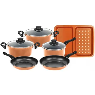 Herzberg Cooking Kochtopfset mit Glasdeckel, Topfset mit Backblech, Kupfer, 9tlg, Pfannenset + Topfset, Schwarz, Kupfer