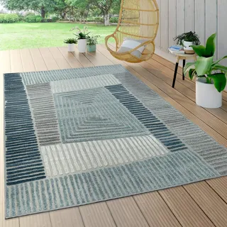 Paco Home Outdoor Teppich Wetterfest Wohnzimmer Balkon Küche Orientalisch Ornament Skandinavisch Geometrisches Muster 3D Effekt Modern, Grösse:60x100 cm, Farbe:Blau