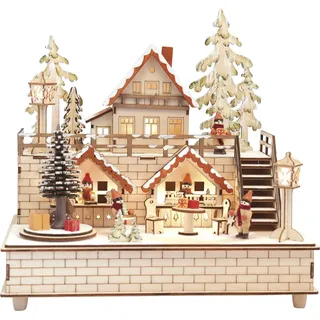 Weihnachtsstadt mit Musik Box, Holz, Beige, 30 x 21 x 29,5 cm