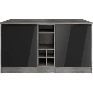 KOCHSTATION Kücheninsel KS-Virginia, Breite 153 cm, MDF-Fronten, Flaschenregal schwarz