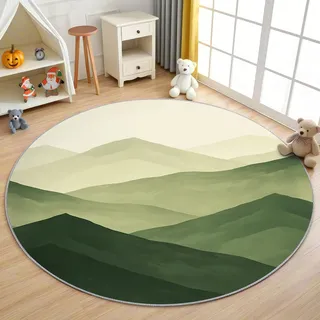 AevuCub Grün Ombre Teppich Rund 120cm Kurzflor - Waschbare Teppiche Wohnzimmer Natur Modern - Runder Teppich 120 Durchmesser Kinderzimmer - Bettvorleger Schlafzimmer rutschfest Weich