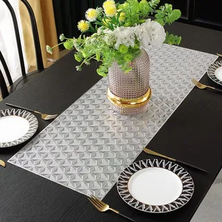 Hosoncovy PVC-Hohltischläufer, rutschfest, dekorative Tischsets, Tischset für Zuhause, Party, Küche, Esszimmer, Hochzeitsdekoration (90 cm x 33 cm) (Silber)