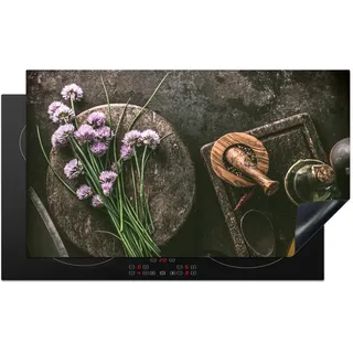 KitchenYeah© Herdabdeckplatte Einteilig Glaskeramikkochfeld Abdeckplatte Küche Deko Glaskeramikkochfeldabdeckung Herdabdeckung Induktionsmatte Kräuter - Industrial - Gewürze - Braun - 90x52 cm