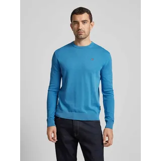 Strickpullover mit Label-Stitching Modell 'DROZ', Blau, M