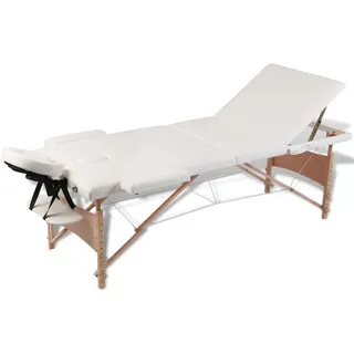 Helloshop26 - Klappbare 3-teilige Massageliege mit cremefarbenem Holzrahmen 02_0001885