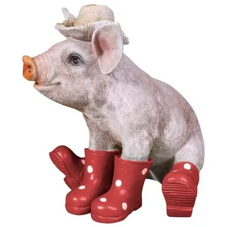 colourliving Tierfigur Deko Schwein Erich mit Hut und Stiefel in rot Schweine Figuren Garten, handbemalt, wetterfest, lebensecht wirkend beige|bunt|rosa|rot|schwarz|weiß