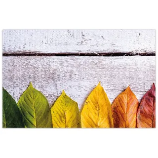 Wallario Teppich Bunte Herbstblätter auf hellem Holz, rechteckig, rutschfest gelb 90 cm x 140 cm