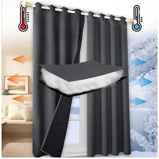 Mewkew Verdunkelungs Thermo Vorhang Gardine mit Ösen Thermo Blickdicht stark Abdunkelnd Vorhang Gardinen für Fenster und Tür Thermo Isolierend Schlafzimmer Türvorhänge, 1 PCS B102xH244cm