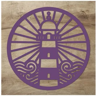Namofactur 3D-Wandtattoo Leuchtturm im Holzreifen Wanddeko Hoop maritim Wandbild, Holz Leuchtturm Kreis maritime Wandgestaltung Nordsee / Ostsee Fans lila