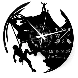 Instant Karma Clocks | Wanduhr Bergmotiv mit Wanderer, Naturdesign Klettern Bergsteigen Hiking – Deko für Naturfreunde | Geräuschlosem Quarzwerk | Geschenkidee für Küche, Schlafzimmer, Wohnzimmer