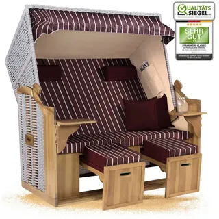 Strandkorb Hanse Strandkorb Strandkorb Ostsee XXL 2,5-Sitzer Volllieger Weiß Rot, BxTxH: 150x80x160 cm, Ostsee XXL Volllieger, Ostsee 2,5-Sitzer Modell 2025, Stabiles Wacholder mit handgefertigtem Polyrattangeflecht rot