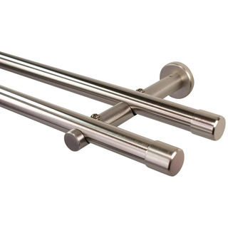 iso-design Gardinenstange 20 mm 2-läufig Edelstahl Design Endstück Kappe, Ø 20 mm, 2-läufig, Fixmaß, mit Bohren, Metall, Rohr aus Edelstahl silberfarben Ø 20 mm x 180 cm