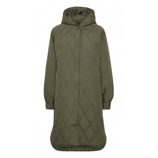 ICHI IHHANSA JA Damen Steppmantel Wintermantel Winterjacke Steppmantel mit Druckknöpfen und Kapuze - L