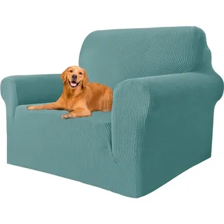 Sofaüberwurf 1 Sitzer, Sesselhusse Hoch Elastisch, Rutschfest, Hellblau