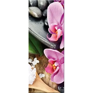 artissimo Bild aus Glas 30x80 cm Blumen AG9413A – modernes Glasbild Wandbild Hochformat, Wanddeko Wohnzimmer rosa, floral Zen Spa Stil
