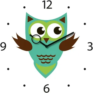 Wanduhr aus Glas, Funny Owls, grüne süße Eule, 30x30 cm von Eurographics