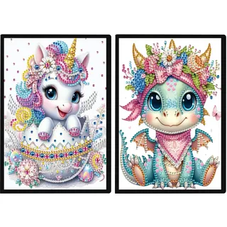 DCIDBEI 2 Pack A5 Diamond Painting Notizbücher Einhorn Flugsaurier Blanko | Diamond Painting Notizbuch 2er Set Dinosaurier Diamant Painting Bilder Erwachsene Notizbuch Skizzenbuch A5 Diamant Malerei