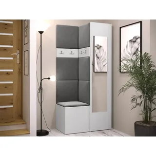 MIRJAN24 Garderoben-Set Orion XXV, (Komplett-Set, Schrank, Kleiderschrank mit Spiegel, Kleiderhaken, 7x Paneel 42x42), Auswahl aus Fronten und Polsterplatten grau