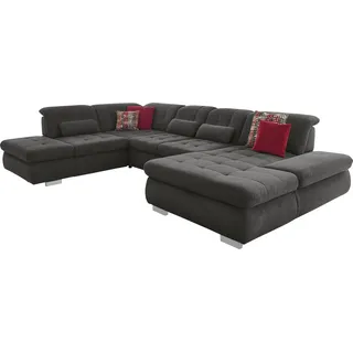 die planbar Wohnlandschaft Polyester U-Form 382 cm Schwarz