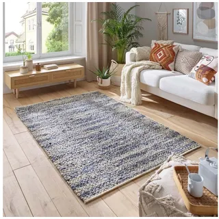 TaraCarpet Wollteppich TaraCarpet Neuberg handgewebter Schurwollteppich aus gewalkter Wolle, rechteckig, Höhe: 15 mm, Handgewebt Teppich blau Wohnzimmer Schlafzimmer 170x230 cm blau 170 cm x 230 cm x 15 mm