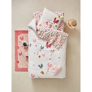 Vertbaudet Kinder Bettwäsche-Set Schmetterlinge rosa Bedruckt 140X150 63X63