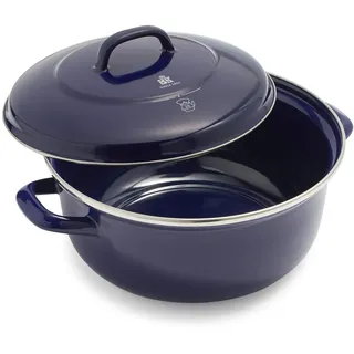 B&K BK Indigo Holländisches Erbe Runde Deutsche Emaillierte Kasserolle mit Deckel mit PFAS-Freier Keramischer Antihaftbeschichtung, 26 cm/5,2 Liter, Induktion, Spülmaschinenfest, Backofenfest, Kobaltblau