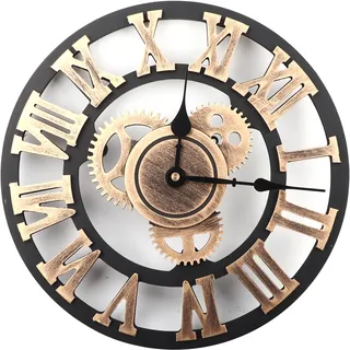 Rustikale Vintage-wanduhr Aus Holz Mit Zahnradmotiv, 30 Cm, Gold – Dekoration Für Wohnzimmer, Büro Oder Bar