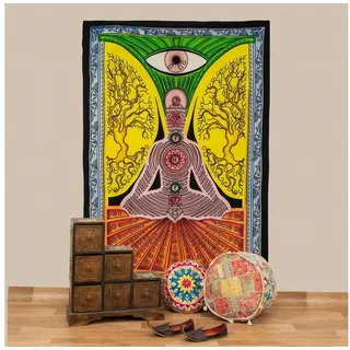 KUNST UND MAGIE Wandteppich Tuch Chakra Tagesdecke Wandbehang Deko Yoga Schwarzlicht ca.200x135cm