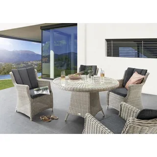 Destiny Sitzgruppe LUNA 4 Sessel + Tisch Ø120x75cm, Polyrattan, vintage weiß