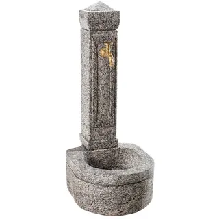 Dehner Gartenbrunnen Berlin, 110 x 45 x 60 cm, Granit, 45 cm Breite, Wasserzapfzelle aus Granit mit nostalgischem Wasserhahn und Anschluss grau