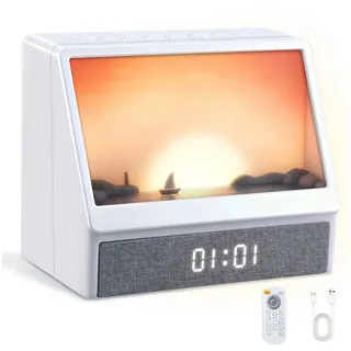 CkeyiN Pro Wecker Tageslichtwecker,Sonnenaufgang Wecker,Farbige Sonnenaufgangssimulation 6 farbige Licht,mit 12 Naturgeräuschen,für Frauen Männer Teens weiß