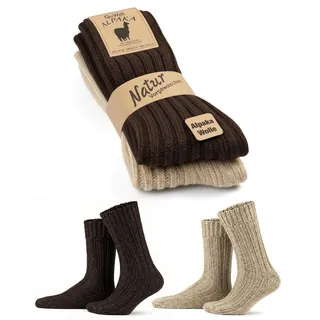 GoWith 4-2 Paar Alpaka Socken, Dicke Wollsocken für Damen und Herren, 35-38, 39-42, 43-46, Thermosocken, Warme Wintersocken, Gestrickte Socken für Wandern und Trekking, Weiche und Bequeme 3094 - 35-38