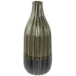 I.GE.A. Dekovase Vase aus Keramik, geriffelt, bauchig, matt glänzend (1 St), Flaschenform, Blumenvase, Tischdeko, Keramikvase grau