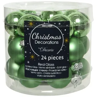 Weihnachtskugeln Glas 25mm x 24 Stück Mini Christbaumkugeln Spiegelbeeren hellgrün grün