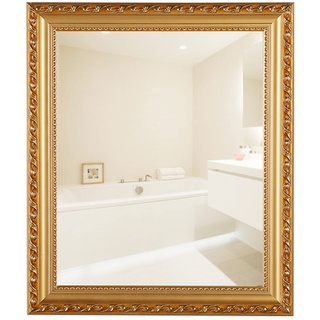JEUSHX Dekorativer Vintage Wandspiegel, Goldener Spiegelrahmen, Rechteckig, 30x40cm/35x45cm/40x50cm/40x60cm/50x70cm/60x80cm, Badezimmer-kosmetikspiegel, Gerahmter Spiegel