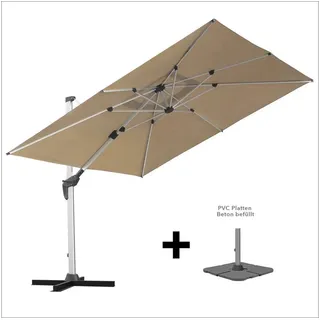 anndora Ampelschirm Sonnenschirm aus Aluminium, LxB: 300,00x300,00 cm, mit Betonplatten, wasserabweisende Beschichtung - 360° schwenkbar - Kurbelmechanik braun