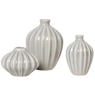BROSTE Copenhagen Amalie Vasen Set 3er Ø12 x H15 cm, reaktiv glasierte Keramik Rainy Day Grey, skandinavische Dekovasen