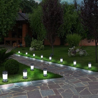 12 LED Solar Lampen Edelstahl Außen Garten Weg Beleuchtungen Steck Leuchten Lichter Strahler