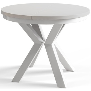 Runder Esszimmertisch LOFT, ausziehbarer Tisch Durchmesser: 120 cm/200 cm, Wohnzimmertisch Farbe: Weiß, mit Metallbeinen in Farbe Weiß