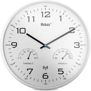 MEBUS Funk-Wanduhr 30 cm 52841 Weiß