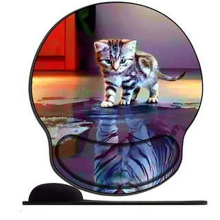 Mauspad mit Gelkissen - 26x23cm - Mousepad Ergonomisches mit Handauflage für schonende Handgelenk Haltung für das Home Office,Arbeiten,Lernen-Katze Reflexion Tiger Tier