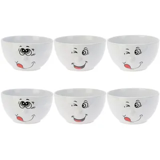 Annastore Müslischale 6-tlg. Set Schalen mit lustigem Gesicht - Müslischalen Servierschale, (6-tlg), 500 ml, Dessertschalen aus Keramik